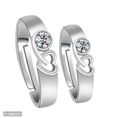 Paola Speical For Couple Ring Valentines Couples Gift Sets Diamond Heart Silver Plated Adjustable Ring Set Women And Men