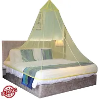 Mosquito Net for Double Bed, King-Size, Round Ceiling Hanging Foldable Polyester Net Yellow (Pack of 1)-thumb1
