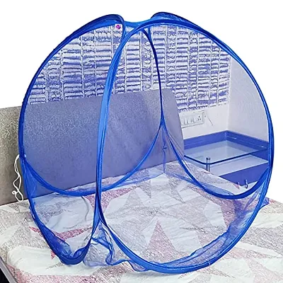 Silver Shine Baby Mosquito Net Tent Style Foldable Polyester 2.4 mm Strong PVC Coated Steel Mosquito Net for Baby (Blue- Blue)