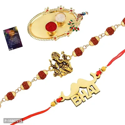 Rakhi Rudraksh Ganpati Ji With Elegant HI-FI BHAI With Roli Chawal , Greeting Card,1 Pooja Thali-thumb0