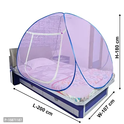 Mosquito Net for Double Bed | King Size Foldable Machardani | Polyester 30GSM Strong Net Steel Wire (Single Bed, Sky-Blue)-thumb4