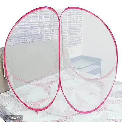 Silver Shine Mosquito net for Baby Protection Polyester Foldable Light Weight 2.4 mm Strong PVC Coated Steel (White Pink)