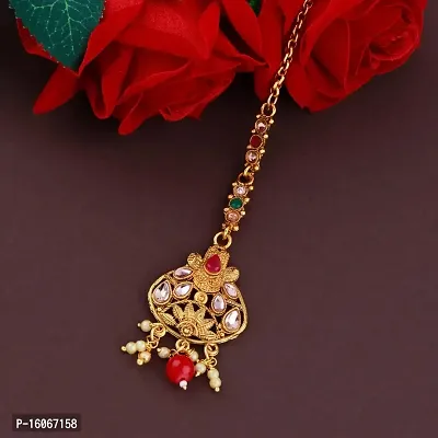 PaolaExclusive Gold Plated Kundan Traditional Maang Tikka Jewellery For women Girl-thumb2