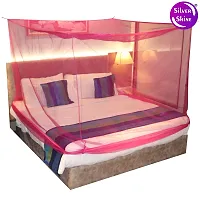 SILVER SHINE Polyester Net Square Hanging Foldable Mosquito Net (King-Size, Pink)-thumb1