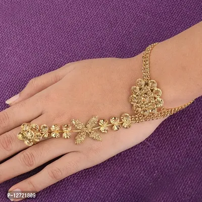 Gold Plated Designer Chain One Finger Ring Bracelet For Women-thumb0