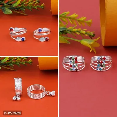 Silver Designer Toe Ring Bicchiya for Women  Girls ,Glossy Finish Toe Rings Traditional comfortable Adjustable-thumb0