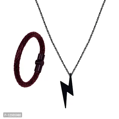 Chain Pendant Lightning Bolt Leather Bracelet for Men and Women-thumb2