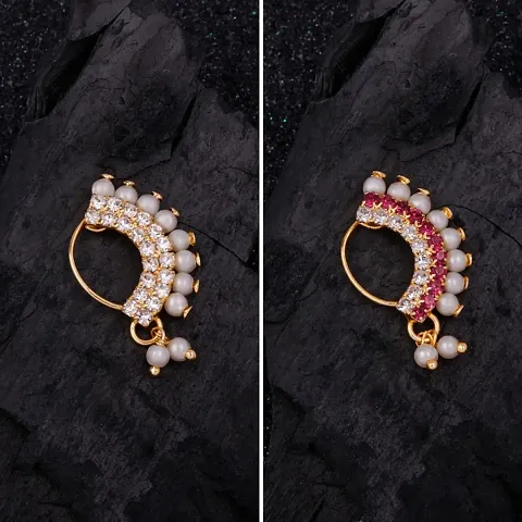Combo Of 2 Gold Plated Pearls Studded Marathi Nath