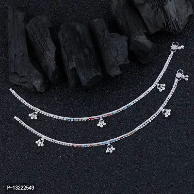 Silver Plated Traditional Toe Ring Chain Anklet for Women And Girl-thumb2