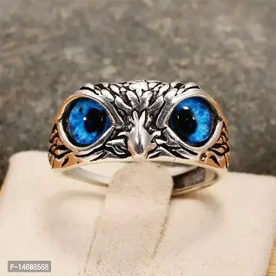 Blue Demon Eyes Owl/Ullu Bird Face Design Thumb Finger Ring Stainless Steel Silver Plated Ring-thumb0