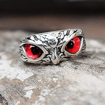 Red Demon Eyes Owl/Ullu Bird Face Design Thumb Finger Ring Stainless Steel Silver Plated Ring