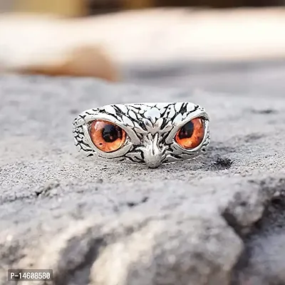 Orange Demon Eyes Owl/Ullu Bird Face Design Thumb Finger Ring Stainless Steel Silver Plated Ring-thumb0