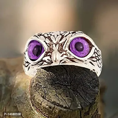 Purple Demon Eyes Owl/Ullu Bird Face Design Thumb Finger Ring Stainless Steel Silver Plated Ring-thumb0