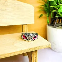 Pink Demon Eyes Owl/Ullu Bird Face Design Thumb Finger Ring Stainless Steel Silver Plated Ring-thumb1