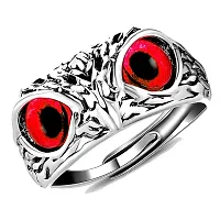 Red Demon Eyes Owl/Ullu Bird Face Design Thumb Finger Ring Stainless Steel Silver Plated Ring-thumb1