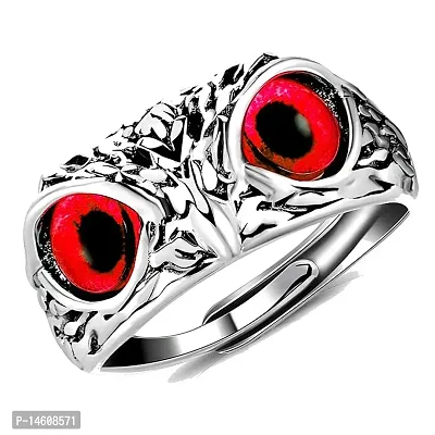 Red Demon Eyes Owl/Ullu Bird Face Design Thumb Finger Ring Stainless Steel Silver Plated Ring-thumb2
