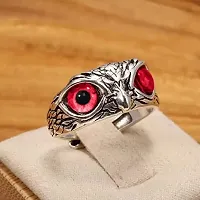Red Demon Eyes Owl/Ullu Bird Face Design Thumb Finger Ring Stainless Steel Silver Plated Ring-thumb3