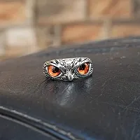 Orange Demon Eyes Owl/Ullu Bird Face Design Thumb Finger Ring Stainless Steel Silver Plated Ring-thumb1