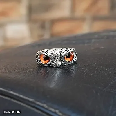 Orange Demon Eyes Owl/Ullu Bird Face Design Thumb Finger Ring Stainless Steel Silver Plated Ring-thumb2