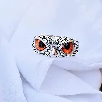Orange Demon Eyes Owl/Ullu Bird Face Design Thumb Finger Ring Stainless Steel Silver Plated Ring-thumb2