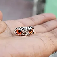 Orange Demon Eyes Owl/Ullu Bird Face Design Thumb Finger Ring Stainless Steel Silver Plated Ring-thumb3