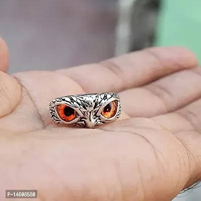 Orange Demon Eyes Owl/Ullu Bird Face Design Thumb Finger Ring Stainless Steel Silver Plated Ring-thumb4