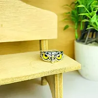 Yellow Demon Eyes Owl/Ullu Bird Face Design Thumb Finger Ring Stainless Steel Silver Plated Ring-thumb2