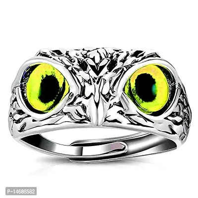 Yellow Demon Eyes Owl/Ullu Bird Face Design Thumb Finger Ring Stainless Steel Silver Plated Ring-thumb4