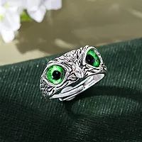 Green Demon Eyes Owl/Ullu Bird Face Design Thumb Finger Ring Stainless Steel Silver Plated Ring-thumb1