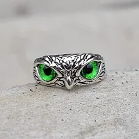 Green Demon Eyes Owl/Ullu Bird Face Design Thumb Finger Ring Stainless Steel Silver Plated Ring-thumb2