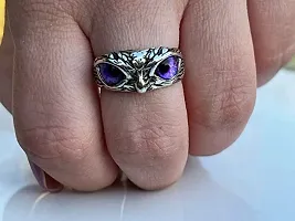 Purple Demon Eyes Owl/Ullu Bird Face Design Thumb Finger Ring Stainless Steel Silver Plated Ring-thumb2