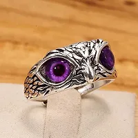 Purple Demon Eyes Owl/Ullu Bird Face Design Thumb Finger Ring Stainless Steel Silver Plated Ring-thumb4