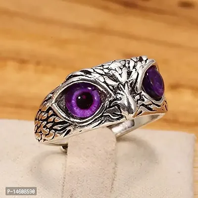 Purple Demon Eyes Owl/Ullu Bird Face Design Thumb Finger Ring Stainless Steel Silver Plated Ring-thumb5