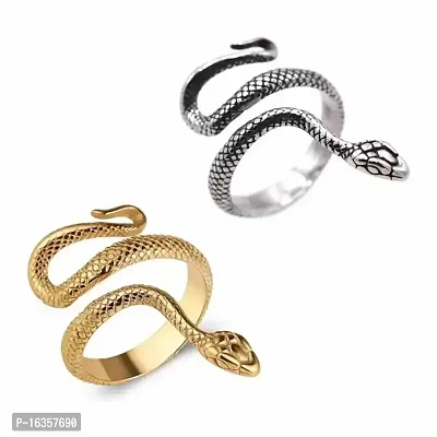 Adjustable Gold Stackable Ring, Hippy Snake Ring, Unisex Snake Ring Pack of 2-thumb0