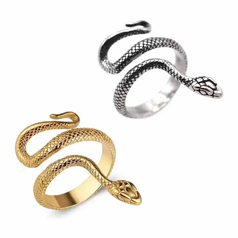 Adjustable Gold Stackable Ring, Hippy Snake Ring, Unisex Snake Ring Pack of 2