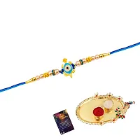 Rakhi for Brother Bhai Bhabhi with Roli Chawal and Best Wishes Greeting Card  with Pooja Thali-thumb2