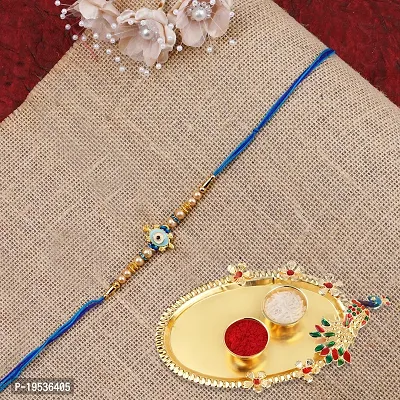 Rakhi for Brother Bhai Bhabhi with Roli Chawal and Best Wishes Greeting Card  with Pooja Thali-thumb4