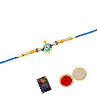 Rakhi for Brother Bhai Bhabhi with Roli Chawal and Best Wishes Greeting Card-thumb2