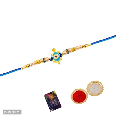 Rakhi for Brother Bhai Bhabhi with Roli Chawal and Best Wishes Greeting Card-thumb3