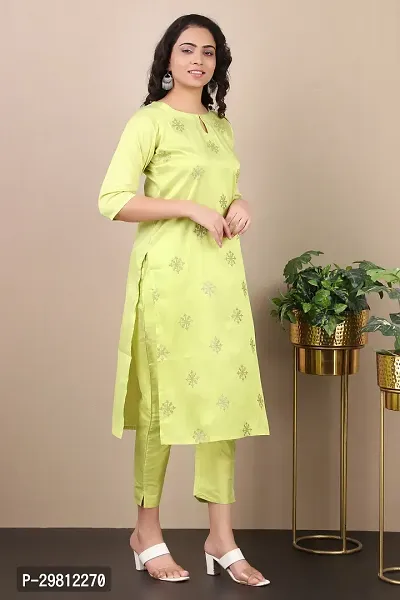 Trendy Green Cotton Kurta With Bottom Set For Women-thumb3