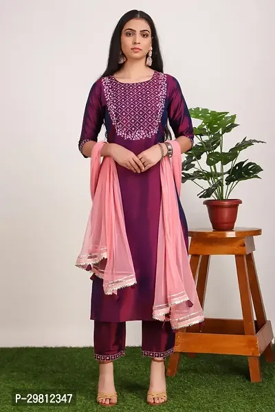 Trendy Purple Art Silk Kurta Bottom With Dupatta