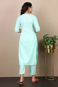 Trendy Turquoise Cotton Blend Kurta With Bottom Set For Women-thumb1