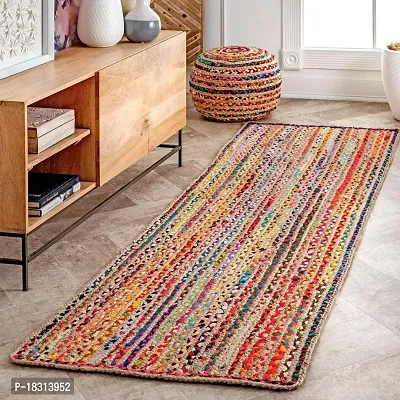 Nisha Handloom Handwoven Jute Square Rug, Natural Fibres, Braided Reversible Carpet for Bedroom Living Room Dining (Jute CHINDI, 2X3 FEET)
