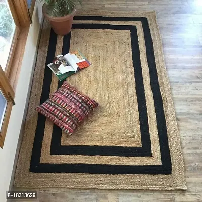 Bucket Fly Handmade Natural Jute Cotton Natural Fibers Floor/Door Mat Rug Furnish D?cor Striped Rectangular Design Rugs for Bedroom Living Room (2x3 feet BlackJute)