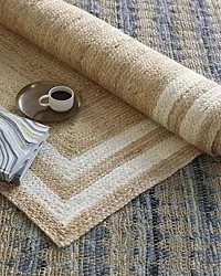 Bucket fly Whitecolour Jute Cotton Natural Fibres Floor/Door Mat Rug Furnish D?cor Striped Rectangular Design Carpet for Bedroom Living Room (White Design Jute, 2x3 feet)-thumb2