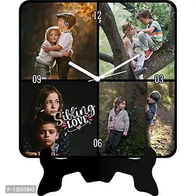 ColorSplash Customized/Personalized Wooden Table Clock with 4/2 Photos for Birthday Kids Baby for Your Love (15cm x 2cm x 15cm, Black) 10-thumb0