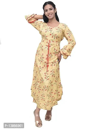 Big Floral Printed Rayon Anarkali Long Kurti for Casual for Woman's and Girls Kurtis (Size - X-Large) (Peach)