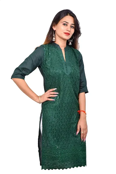 The Gupta Collections Women's Embroidered Printed Rayon A-Line Long Kurti for Regular Woman's and Girls Kurtis (Size : Medium, Green)