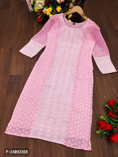 Trendy Pink Printed Georgette Straight Kurta For Women