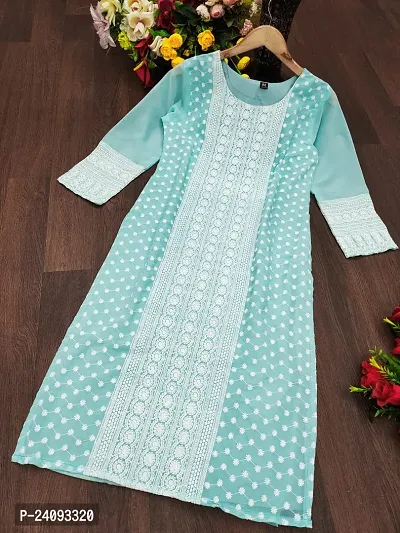 Trendy Turquoise Printed Georgette Straight Kurta For Women-thumb0